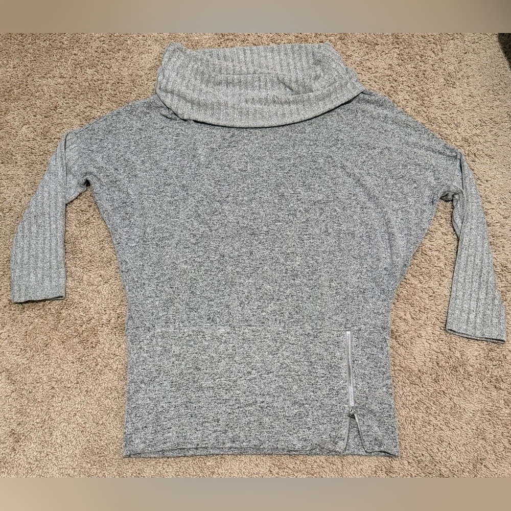White House Black Market Gray Cowl Neck Sweater with Side Zip Detail